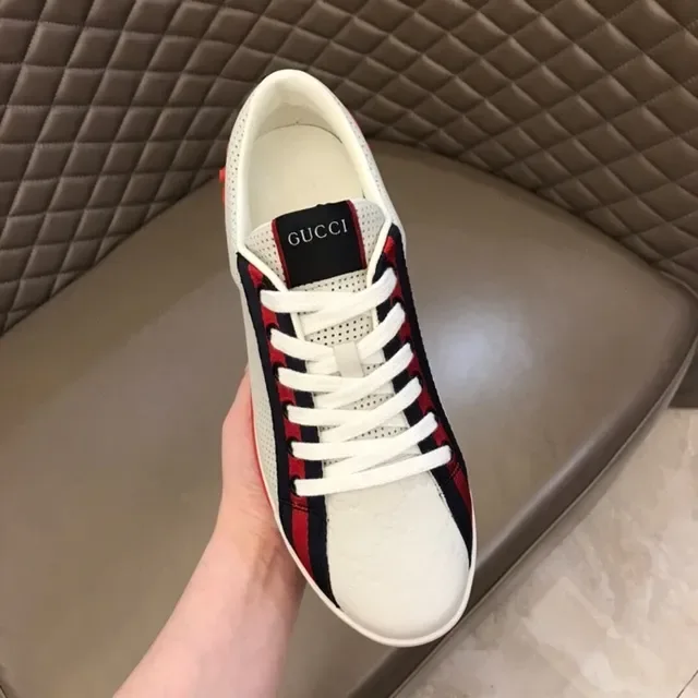 Gucci Blanco Rojo Cuero Perforado Superior Detalle Banda Web Zapatillas Lifestyle 5