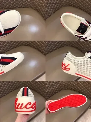 Gucci Blanco Rojo Cuero Perforado Superior Detalle Banda Web Zapatillas Lifestyle 9