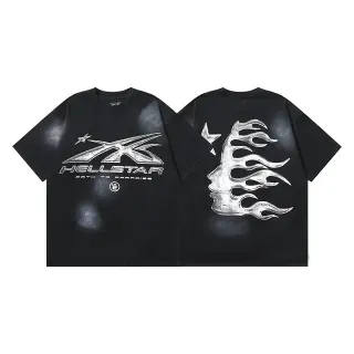 Hellstar Black Silver Oversized Fit Metallic Graphic Print T-Shirt