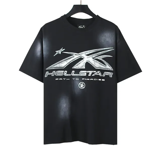 Hellstar Black Silver Oversized Fit Metallic Graphic Print T-Shirt 3