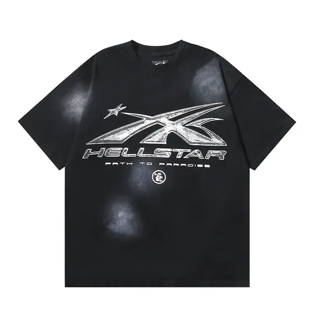 Hellstar Black Silver Oversized Fit Metallic Graphic Print T-Shirt 5
