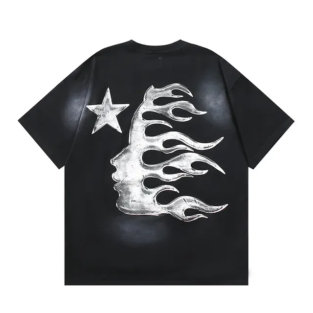 Hellstar Black Silver Oversized Fit Metallic Graphic Print T-Shirt 6
