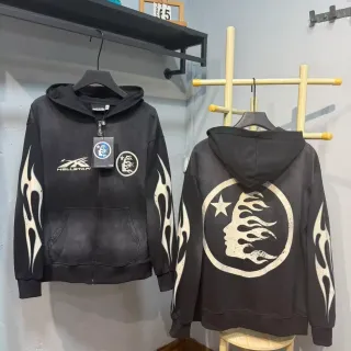 Hellstar Flame Graphic Zip-Up Black Hoodie