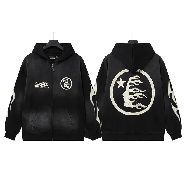 Hellstar Flame Graphic Zip-Up Black Hoodie 2