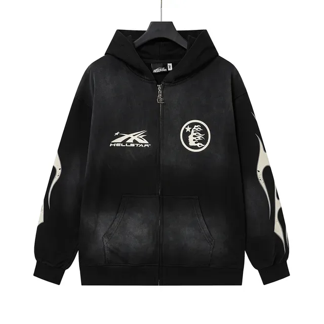 Hellstar Flame Graphic Zip-Up Black Hoodie 3