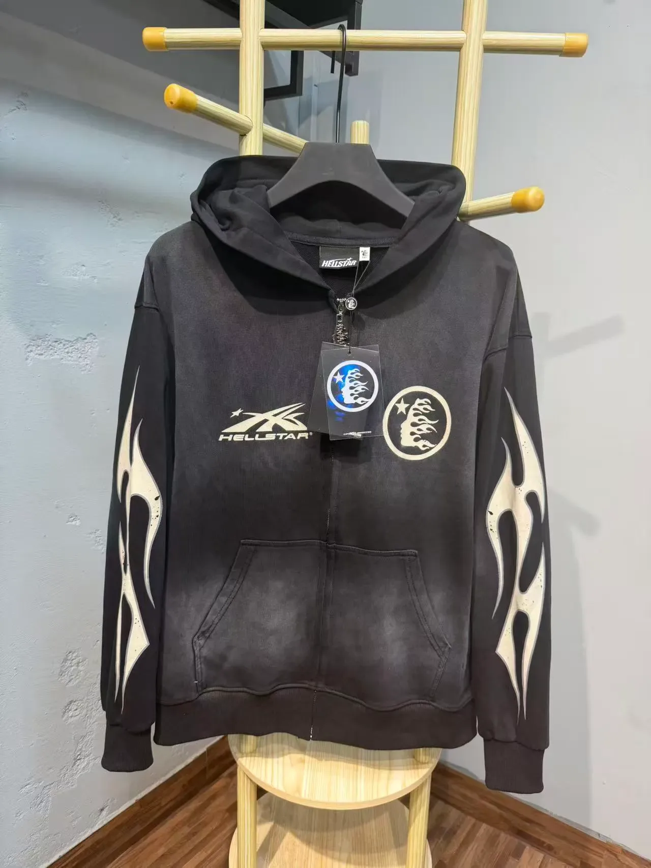 Hellstar Flame Graphic Zip-Up Black Hoodie 7