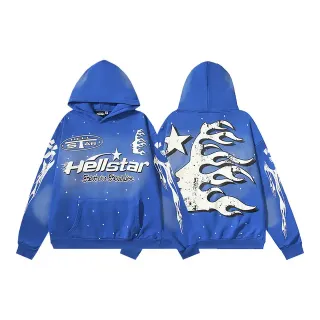 Hellstar Graphic Print Blue Oversized Hoodie