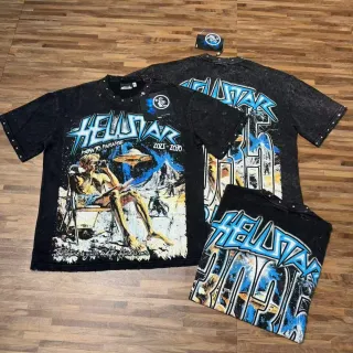 Hellstar Path to Paradise Acid-Wash Studded Graphic T-Shirt
