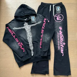 Hellstar Pixel Crucifix Black and Pink Hoodie