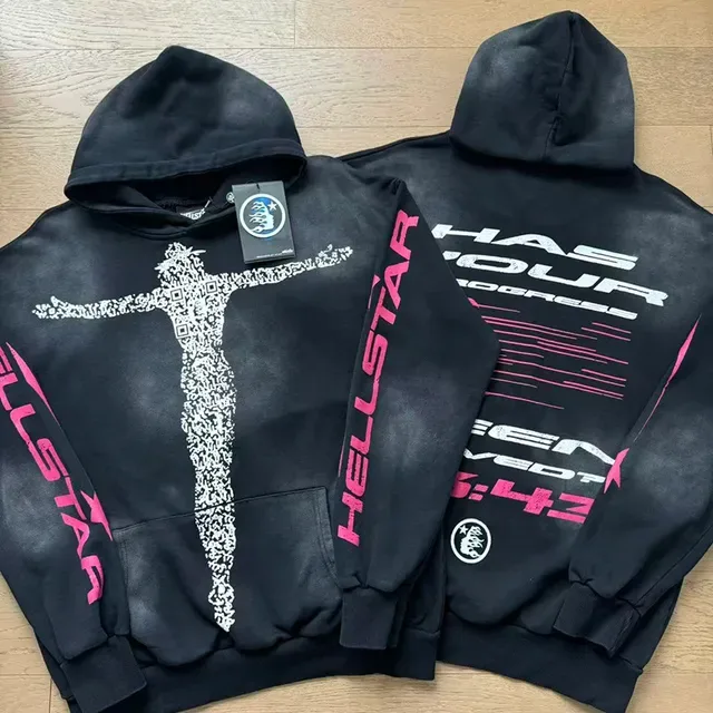 هودي Hellstar Pixel Crucifix أسود ووردي 2