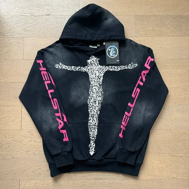 هودي Hellstar Pixel Crucifix أسود ووردي 3