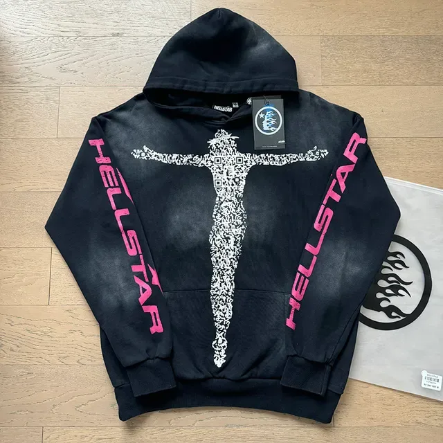 هودي Hellstar Pixel Crucifix أسود ووردي 4