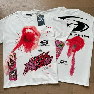 Hellstar White Red Graphic Print Spray-Paint Effect T-Shirt