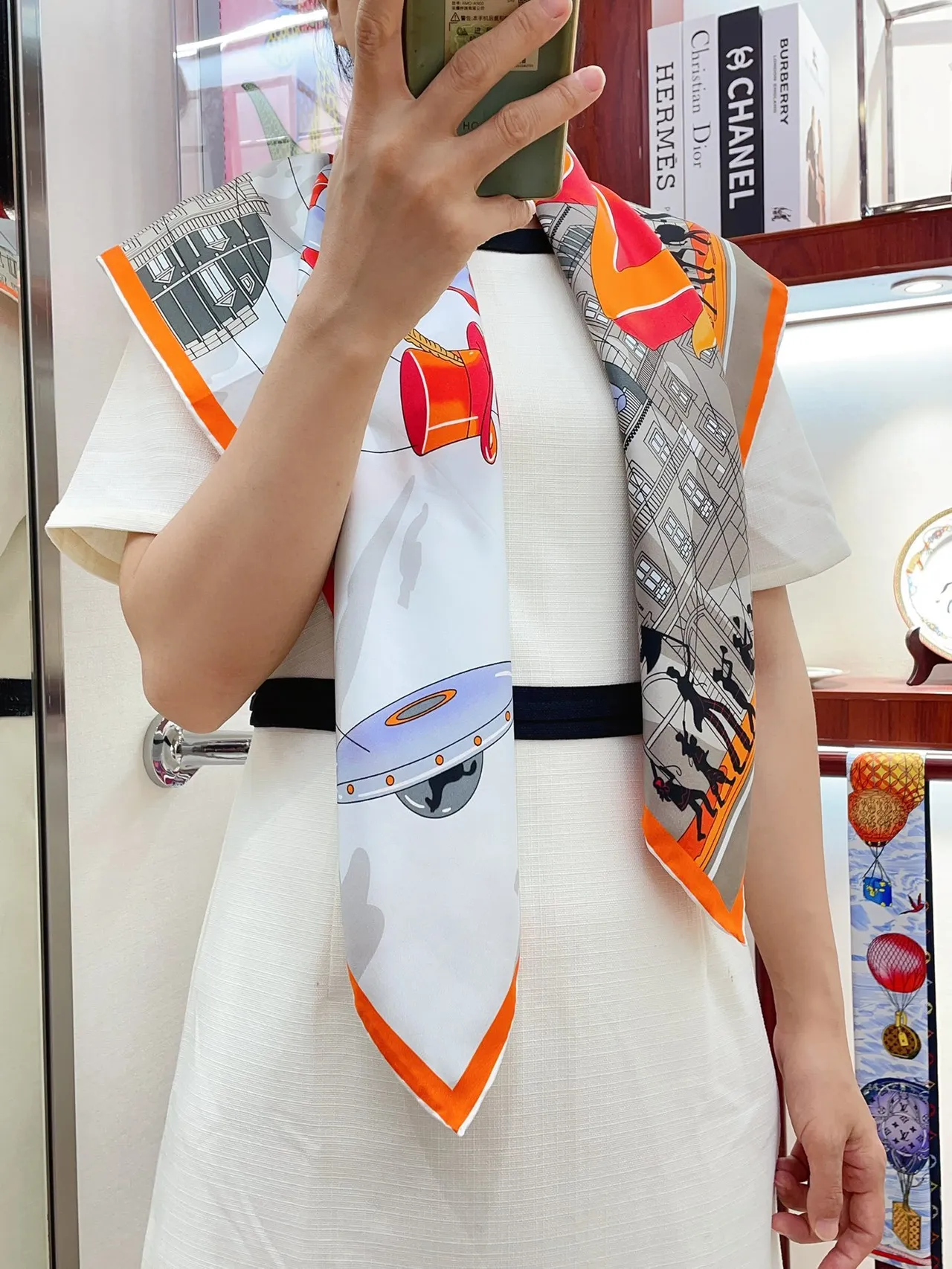 Hermès Architectural City Print Orange-Border Silk Scarf 2