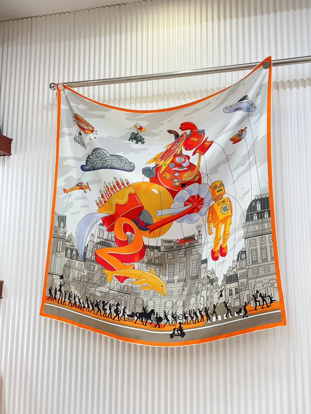 Hermès Architectural City Print Orange-Border Silk Scarf 5