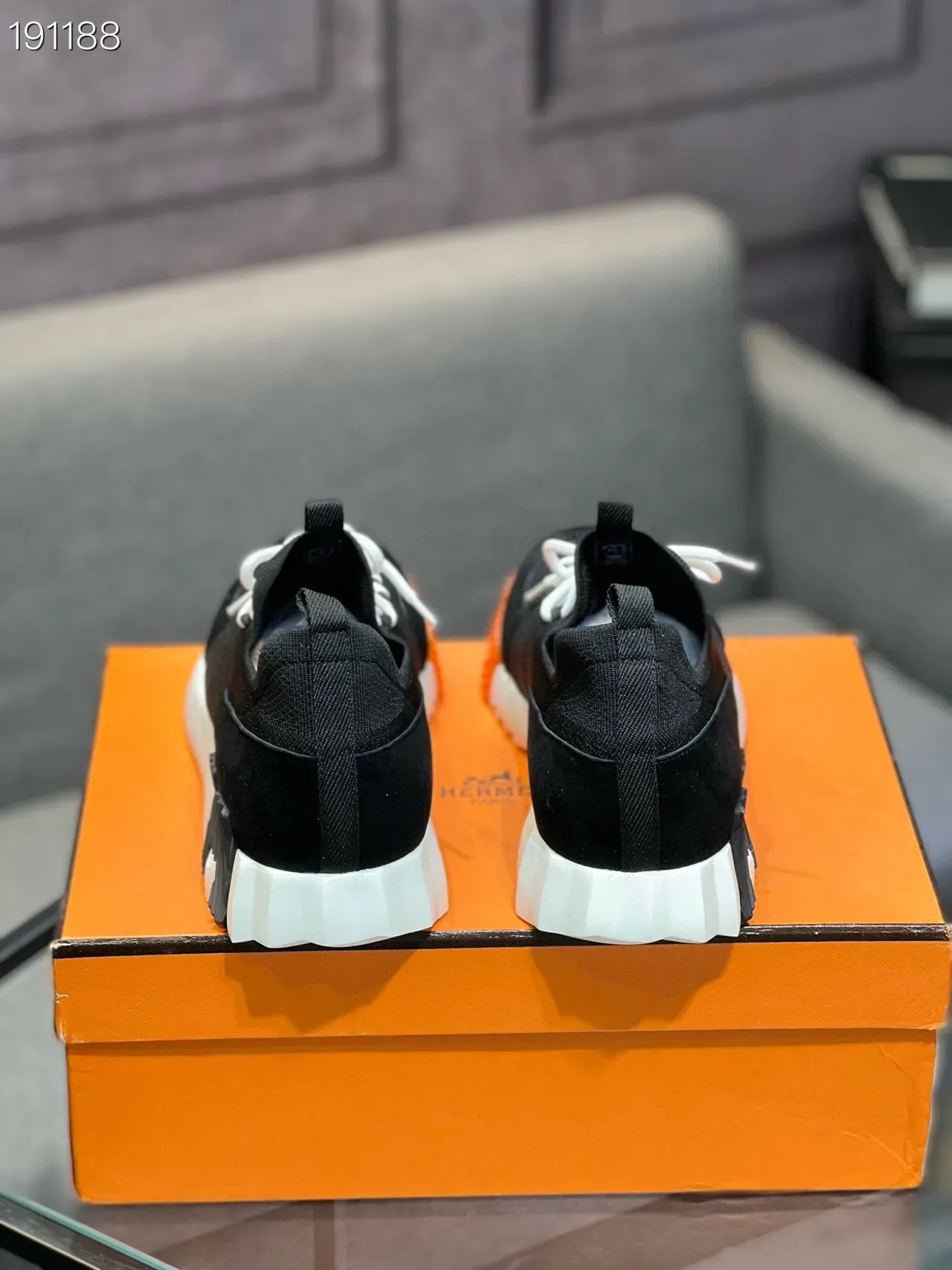 Hermès Black White Knit-Suede Hybrid Upper Sock-Fit Collar Sneakers 2