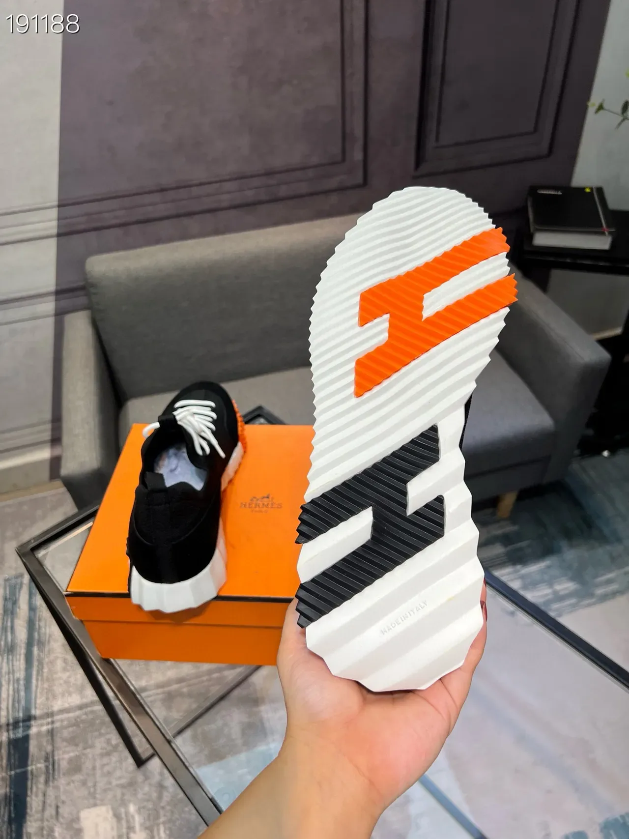 Hermès Black White Knit-Suede Hybrid Upper Sock-Fit Collar Sneakers 3