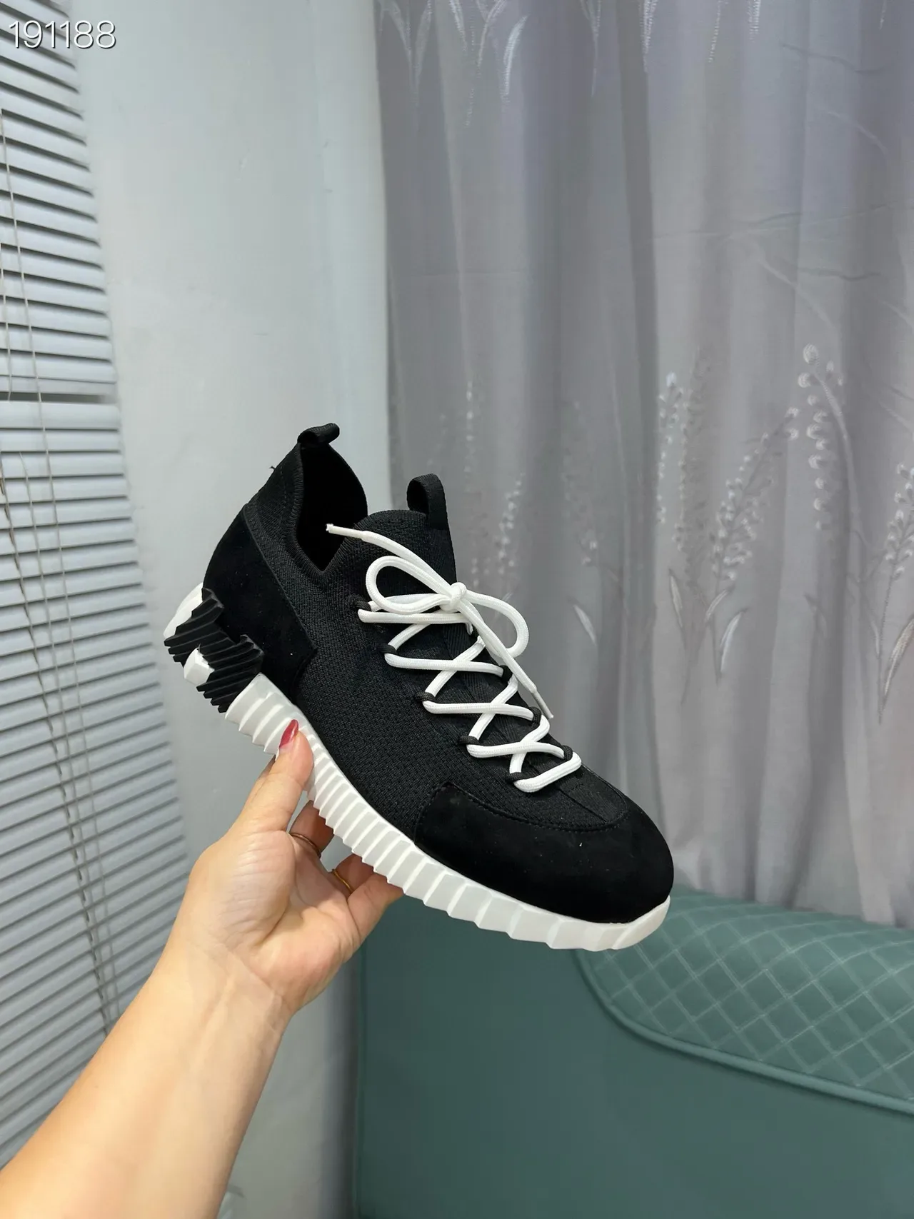 Hermès Black White Knit-Suede Hybrid Upper Sock-Fit Collar Sneakers 7