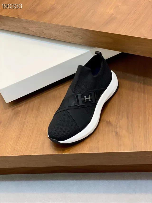 Hermès Black White Slip-On Knit Upper Lifestyle Sneakers 7