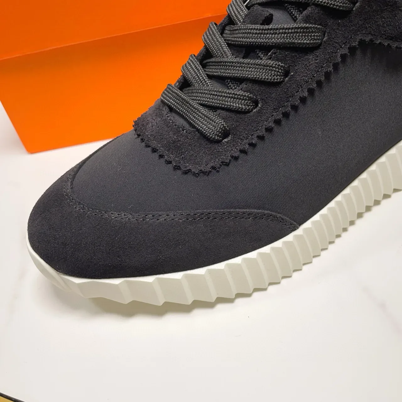 Hermès Black White Textile-Suede Upper Ridged Midsole Lifestyle Sneakers 4