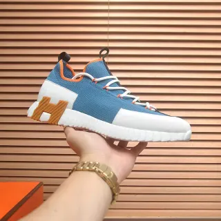 Hermès 蓝色橙色针织鞋面雕塑H中底厚底运动鞋