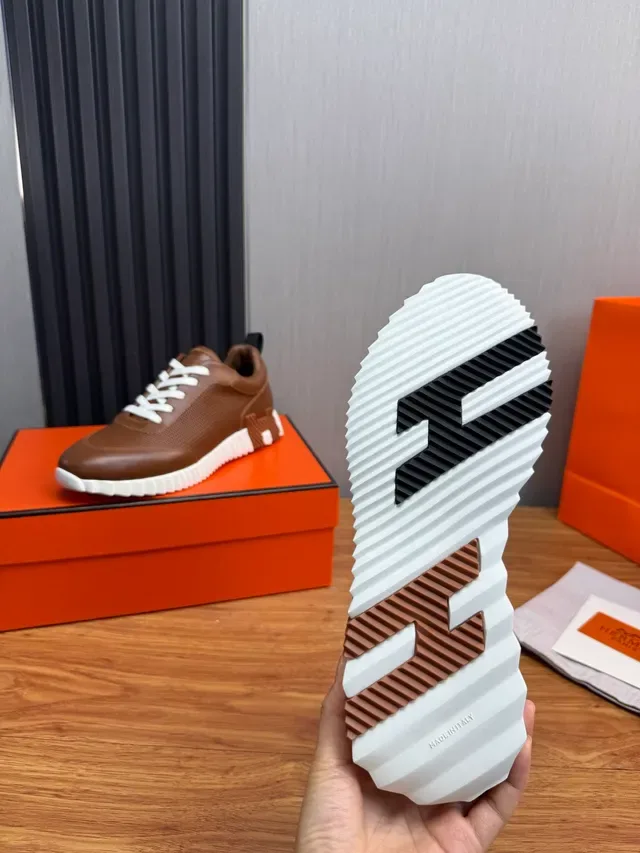Hermès Brown White Perforated Leather Upper Sculpted Ridged Sole Lifestyle Sneakers 2