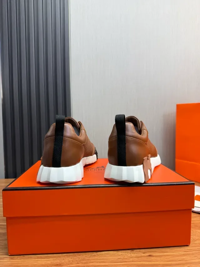 Hermès Brown White Perforated Leather Upper Sculpted Ridged Sole Lifestyle Sneakers 3