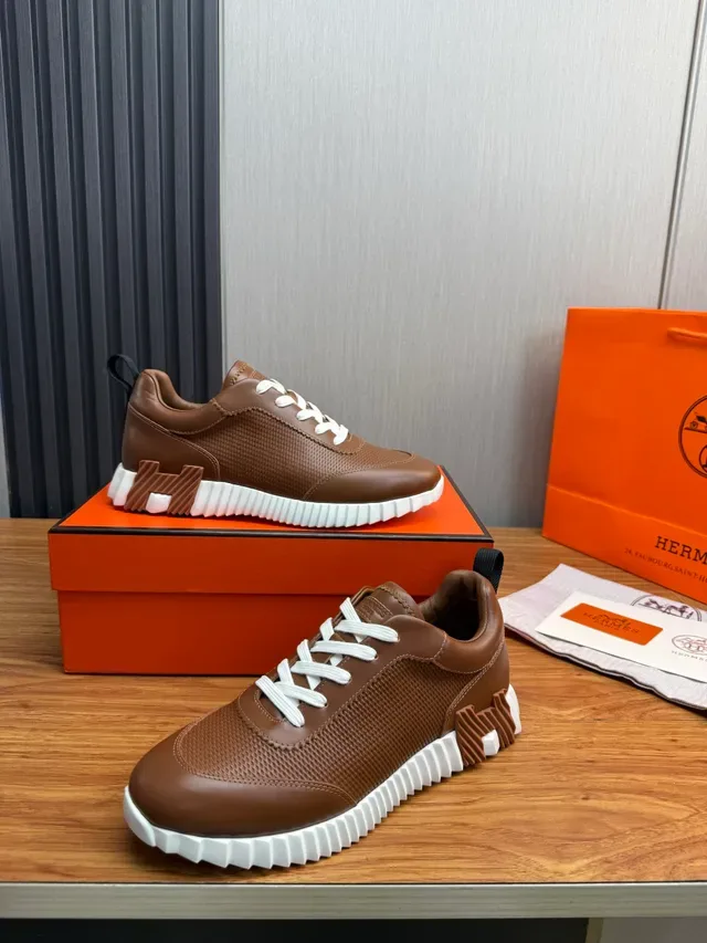 Hermès Brown White Perforated Leather Upper Sculpted Ridged Sole Lifestyle Sneakers 4