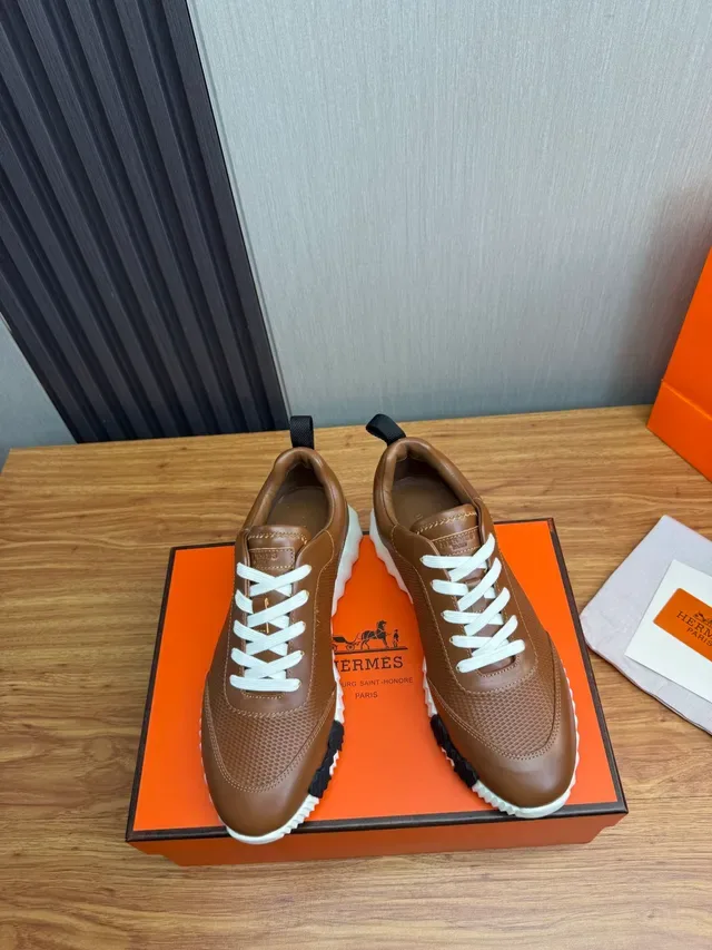 Hermès Brown White Perforated Leather Upper Sculpted Ridged Sole Lifestyle Sneakers 5