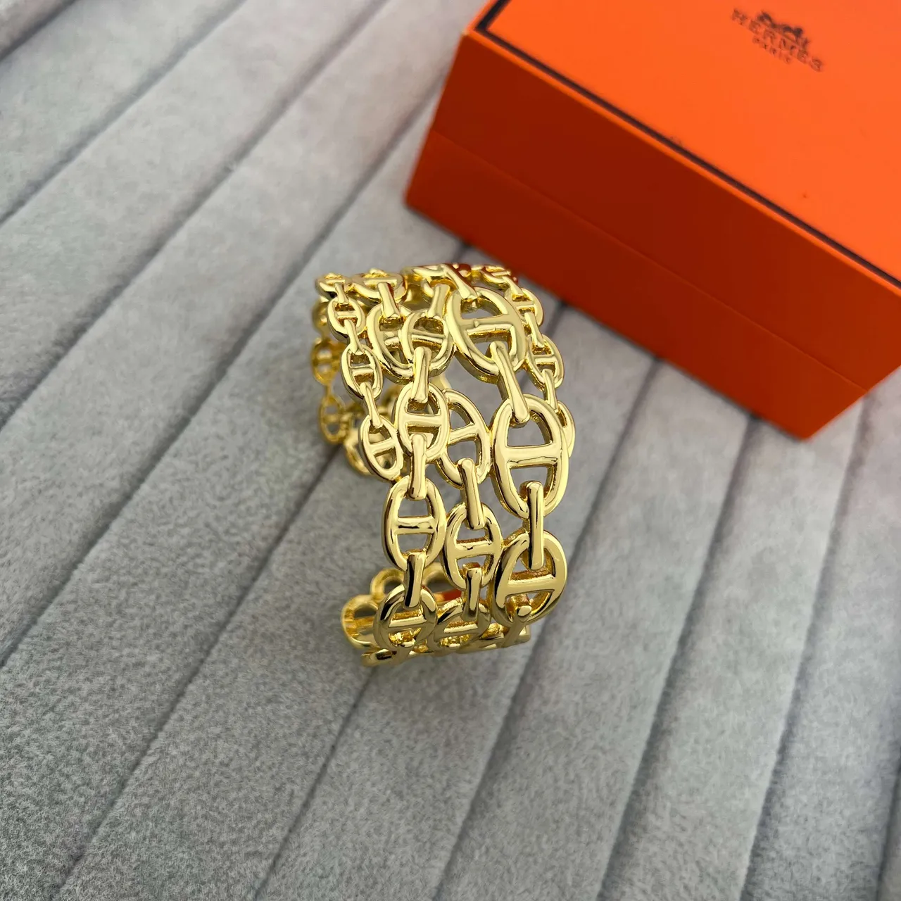 Hermès Chaine d'Ancre 金銀雙色 Interlocking H-Link Chain 寬邊手環 6