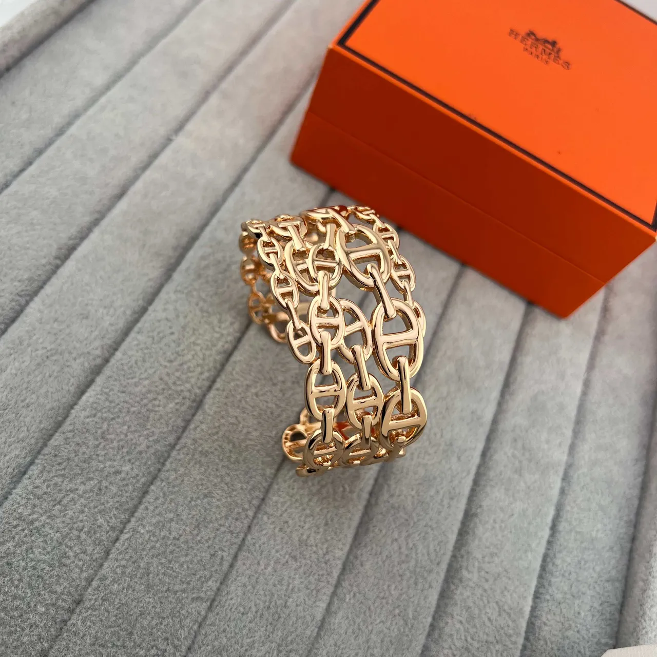 Hermès Chaine d'Ancre 金銀雙色 Interlocking H-Link Chain 寬邊手環 8