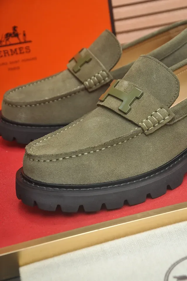 Hermès H-Buckle Loafer Army Green Black Camurça Metal Loafer 2