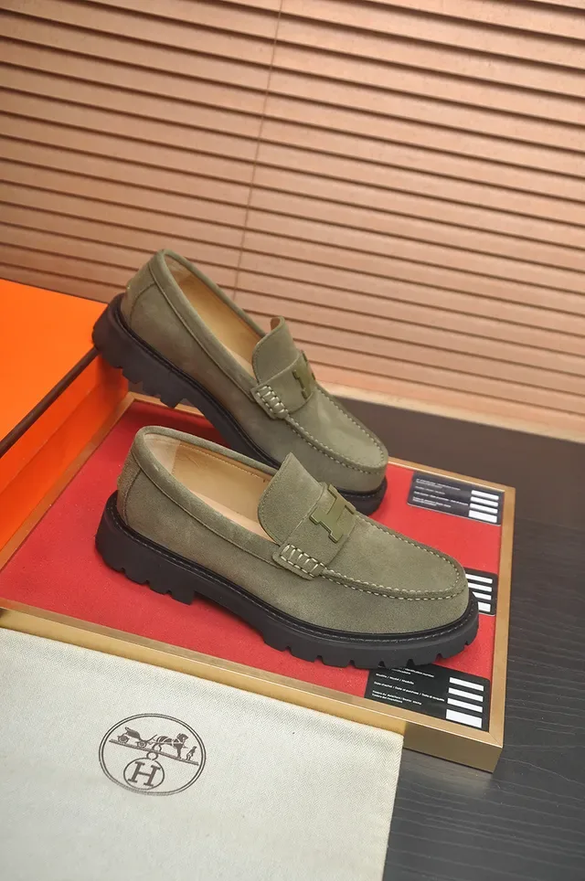 Hermès H-Buckle Loafer Army Green Black Camurça Metal Loafer 4