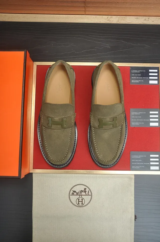 Hermès H-Buckle Loafer Army Green Black Camurça Metal Loafer 5