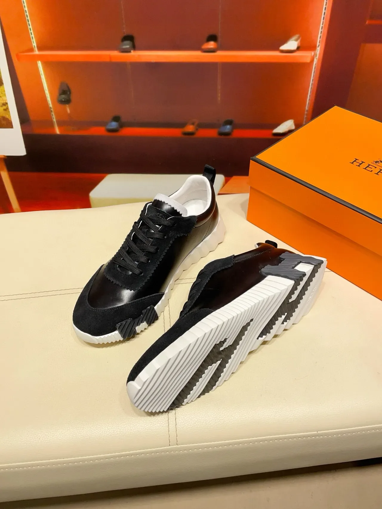 Hermès H-Ride কালো সুয়েড এবং চামড়া লাইফস্টাইল স্নিকার্স 4