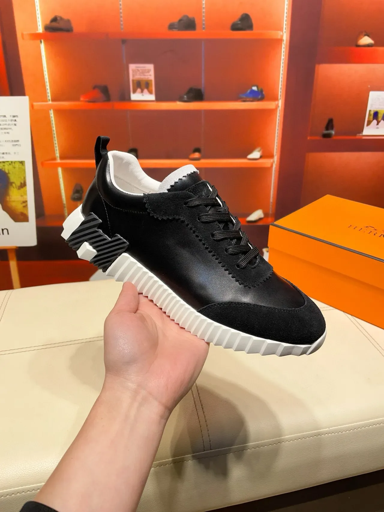 Hermès H-Ride কালো সুয়েড এবং চামড়া লাইফস্টাইল স্নিকার্স 7