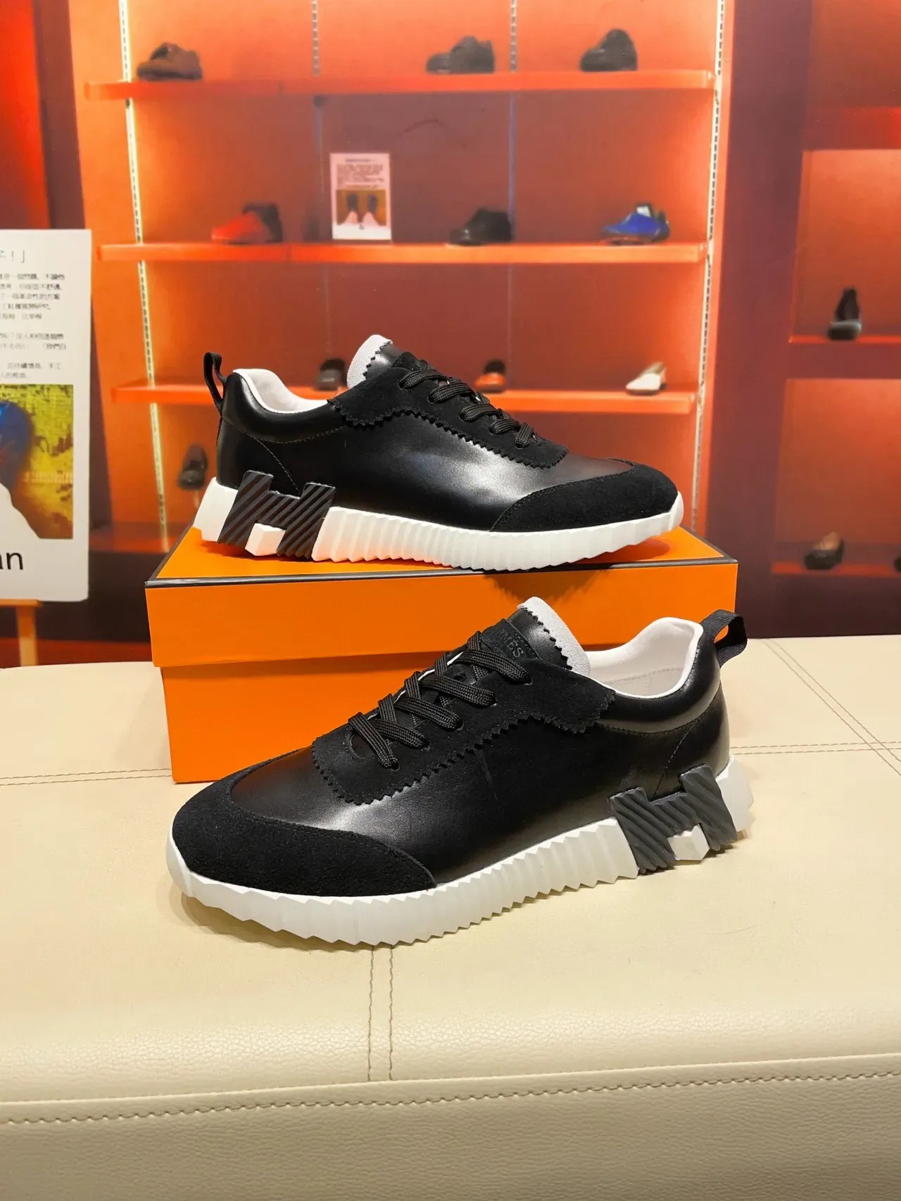 Hermès H-Ride কালো সুয়েড এবং চামড়া লাইফস্টাইল স্নিকার্স 8