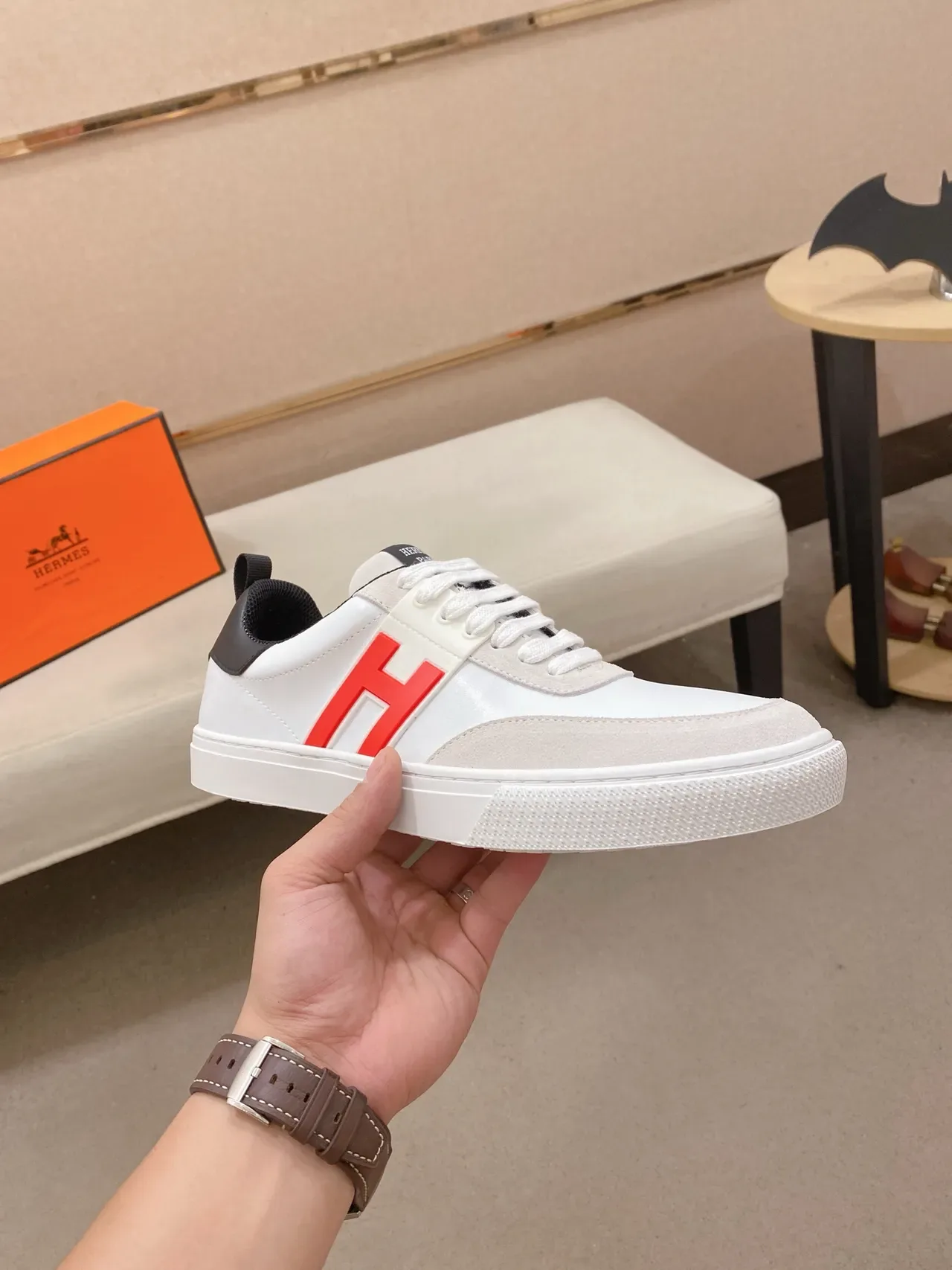 Hermès H Sneaker White Red Black Lifestyle Sneakers 4
