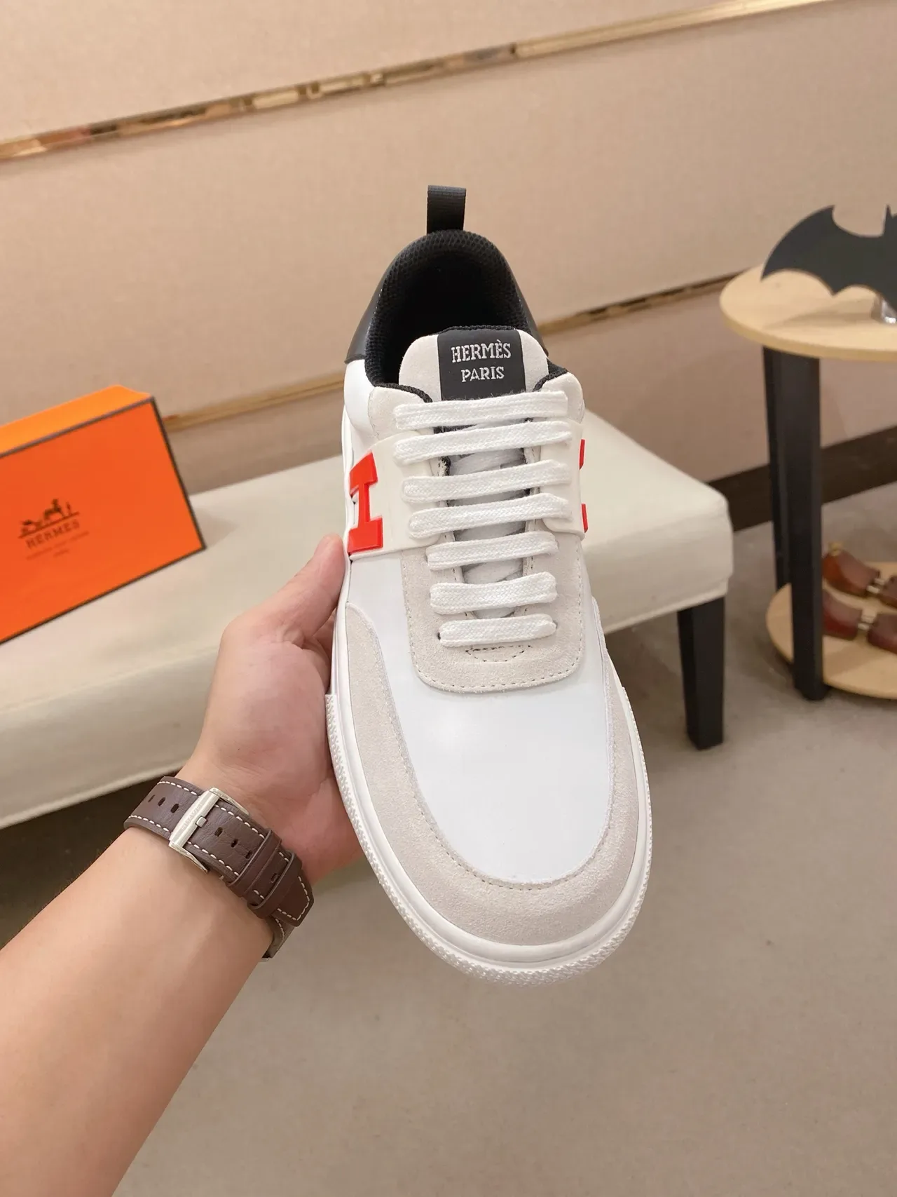 Hermès H Sneaker White Red Black Lifestyle Sneakers 5