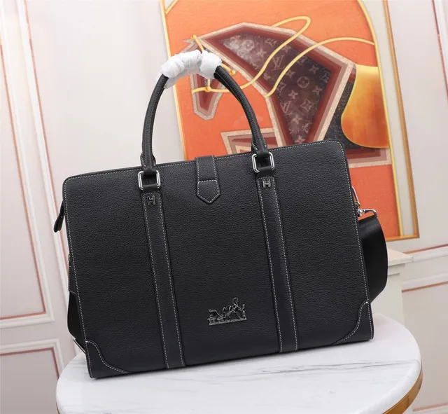 Hermès Herbag Black Pebbled Leather Tote Bag 3