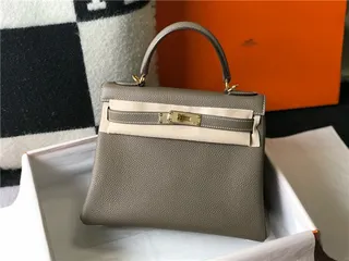 Hermès Kelly Marron Beige Structurée anse supérieure cuir grainé sac tote 8