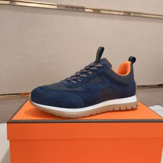 Hermès Navy and Orange Suede Mesh Lifestyle Sneaker
