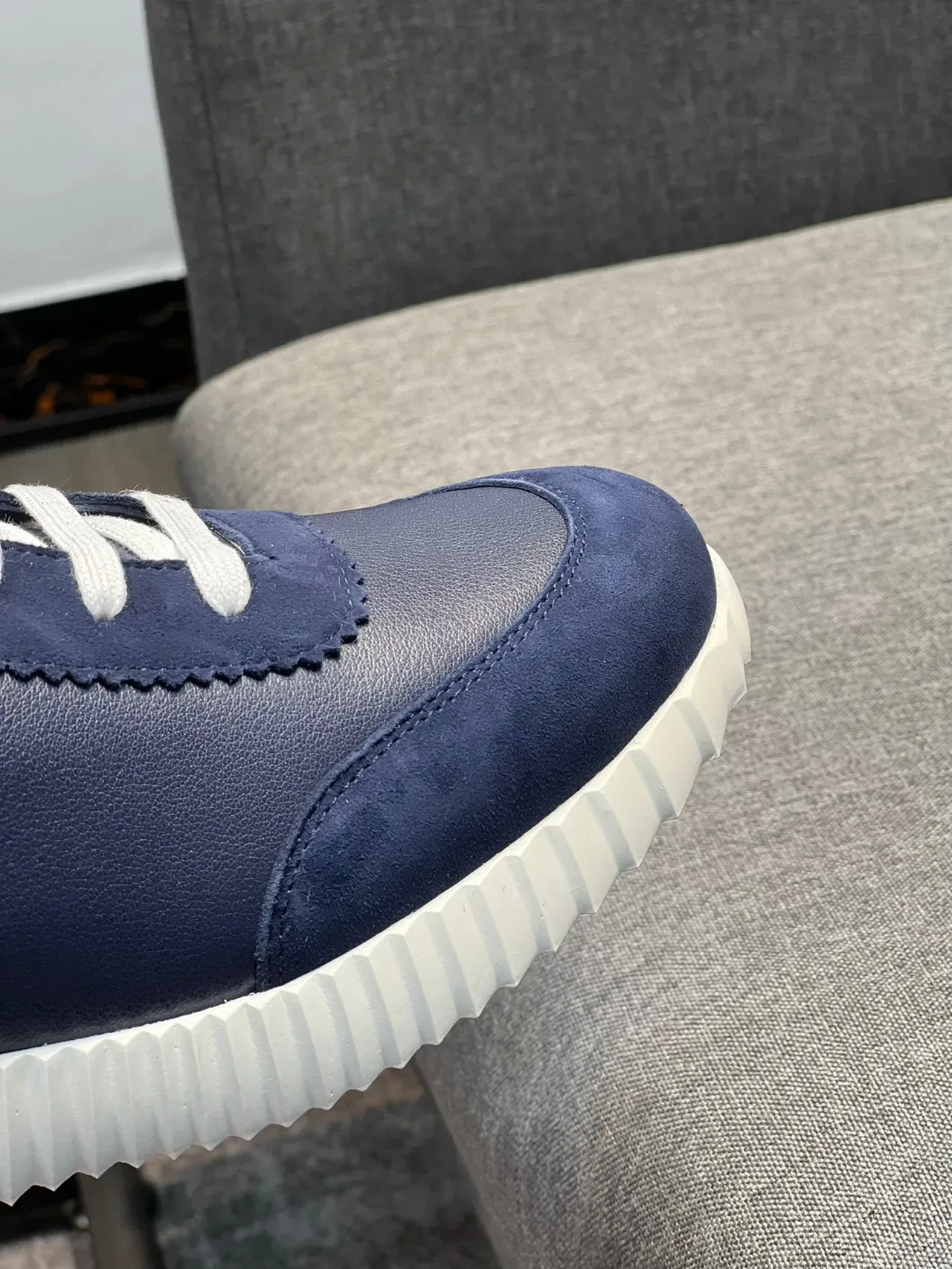 Hermès Navy Orange High-Top Leather Upper Lifestyle Sneakers 3