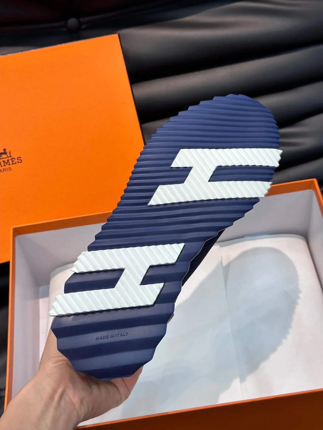 Hermès Navy Suede and Mesh Low-Top Lifestyle Sneakers 9