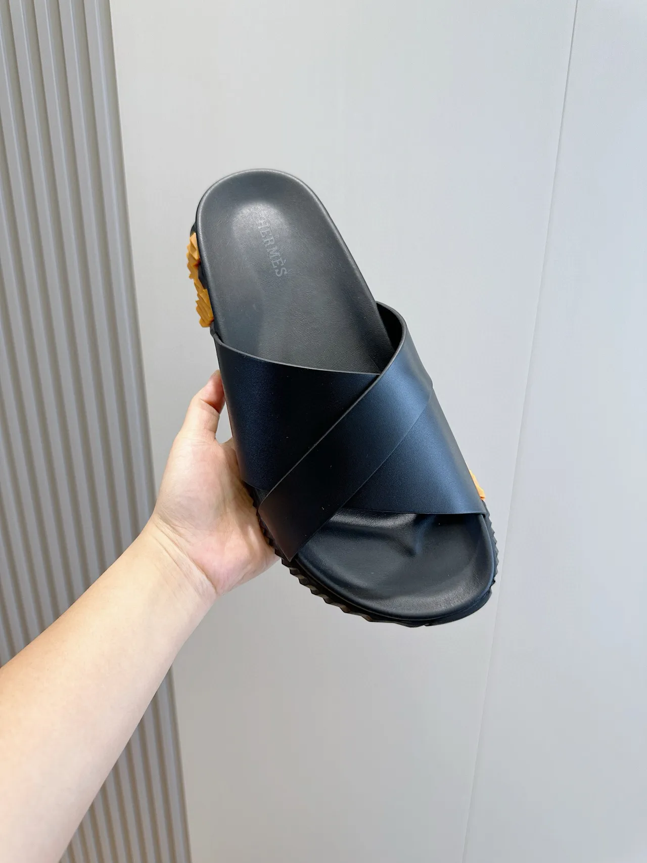Hermès Oran Black Crisscross Strap Slippers 4