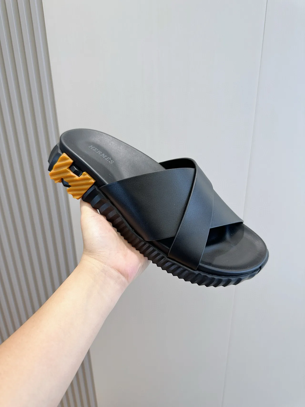 Hermès Oran Black Crisscross Strap Slippers 5
