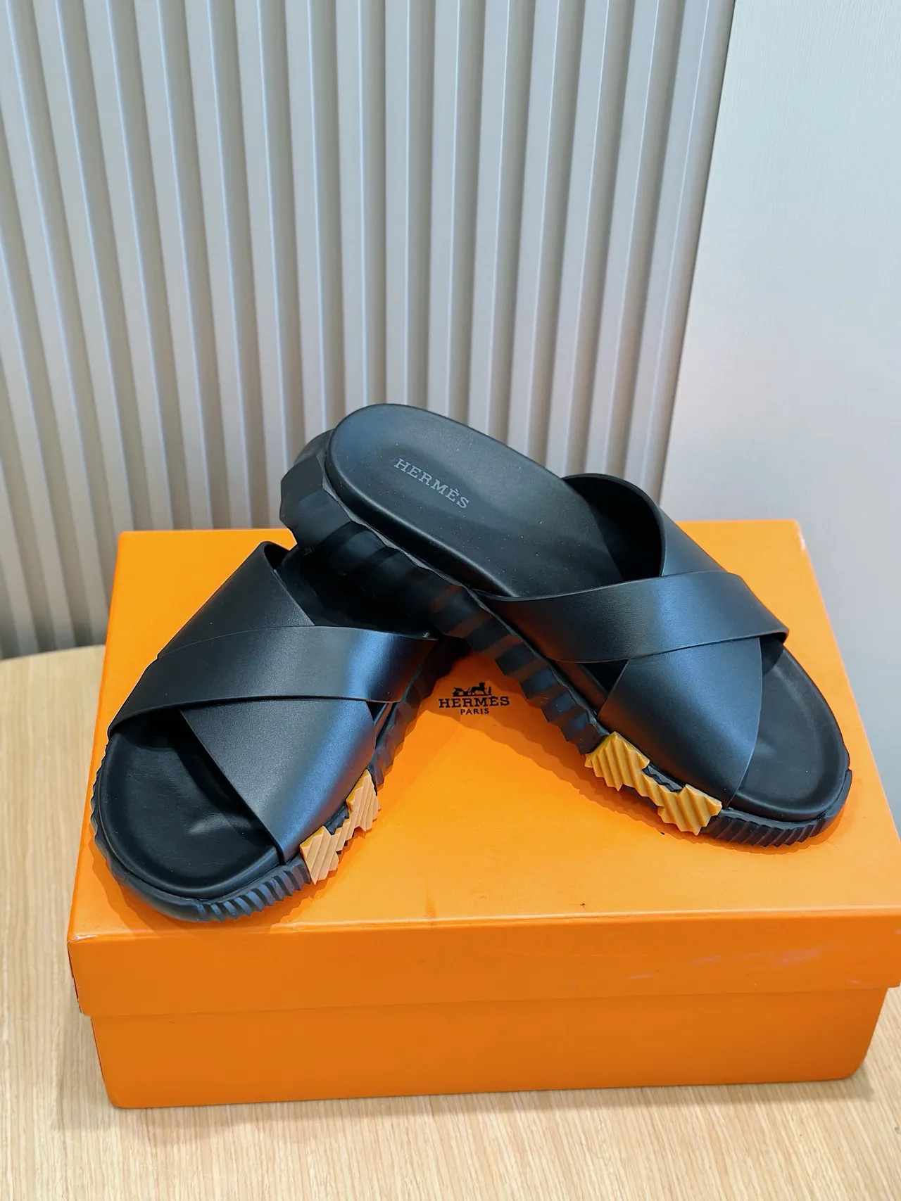 Hermès Oran Black Crisscross Strap Slippers 7
