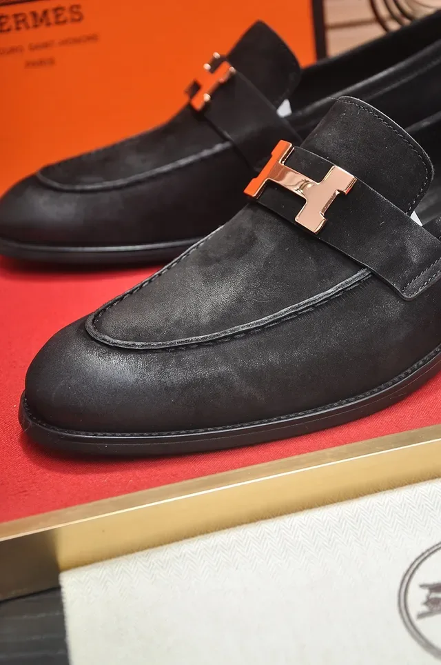 Hermès Oran Loafer Noir Doré Sangle H-Buckle Similisuède 2