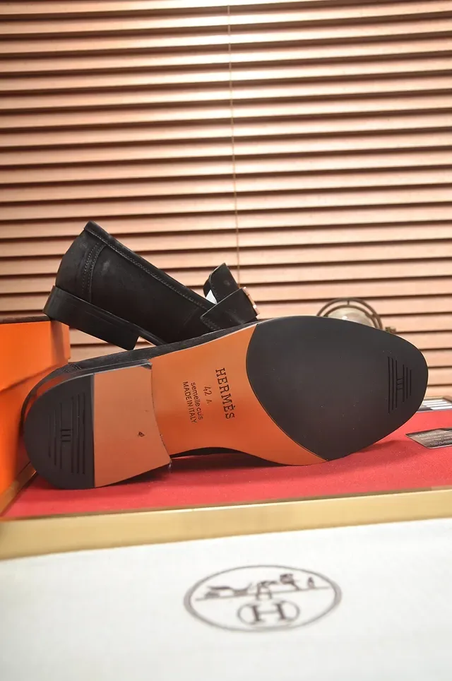 Hermès Oran Loafer Noir Doré Sangle H-Buckle Similisuède 3