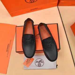 Hermès Oran কালো চামড়া H-Buckle লুফার্স